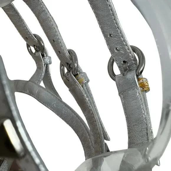 Valentino Garavani Silver Rockstud Flat Sandals Studded Leather Size 37.5 - Picture 3 of 10